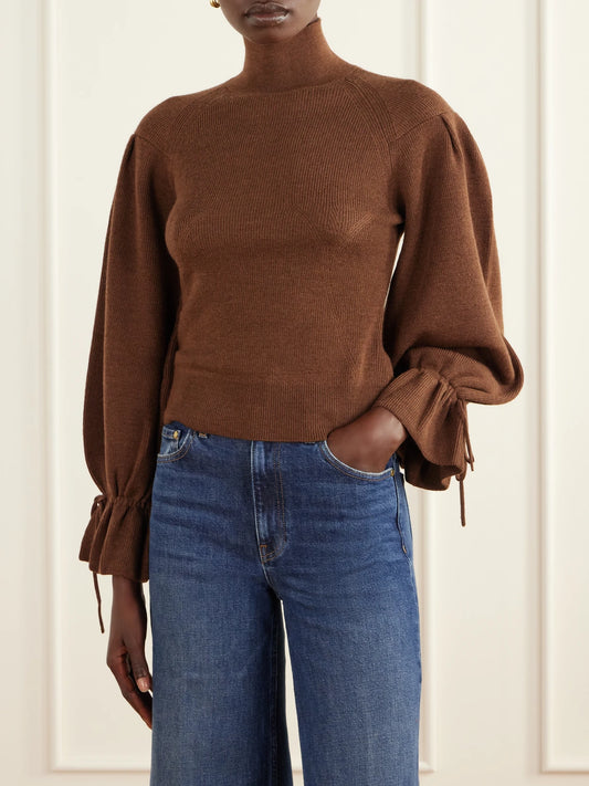Ulla Johnson Camille Ruffled Ribbed-knit Merino Wool Turtleneck Sweater