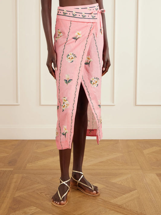 Tierra Promessa Floral-print Linen Pareo