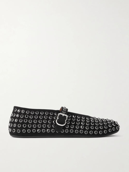 Crystal-embellished Suede Ballet Flats