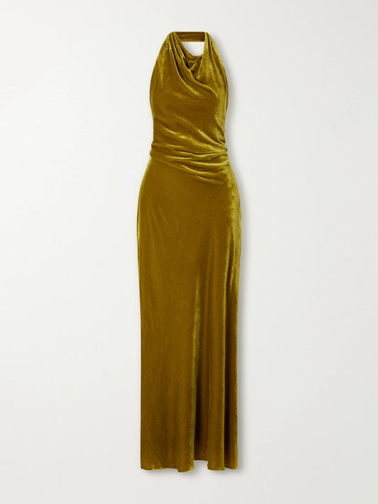 SIMKHAI Reannon Draped Velvet Halterneck Gown