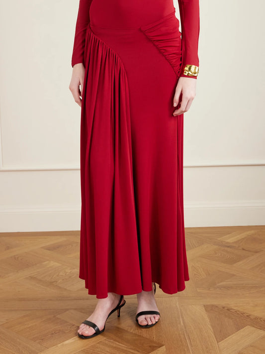 Ruched Chiffon Maxi Skirt