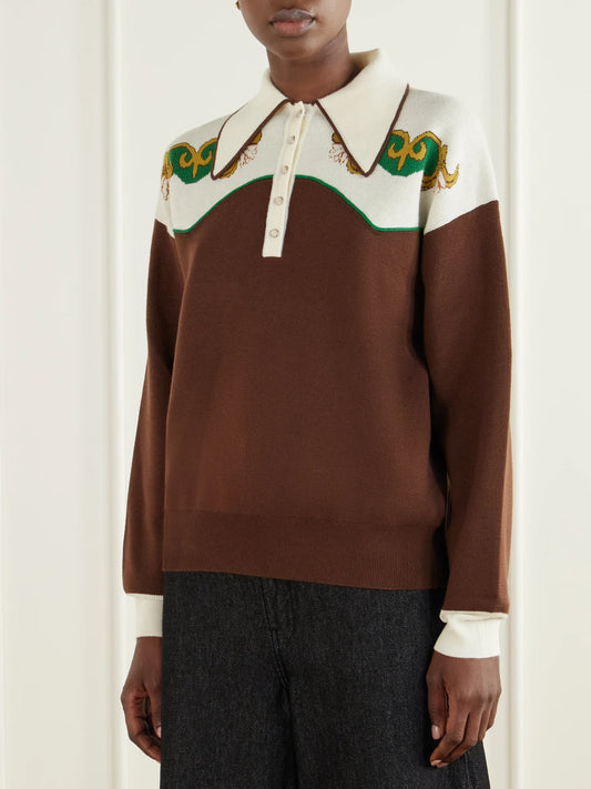 ALÉMAIS Lasso Intarsia-knit Merino Wool-blend Polo Sweater