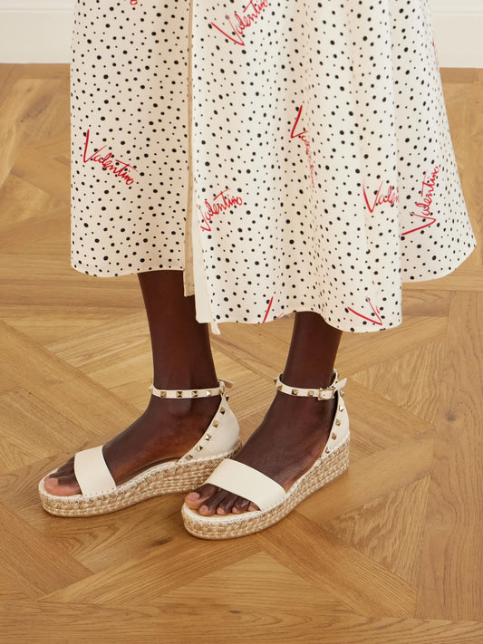 Rockstud Double Leather Espadrillas Sandals