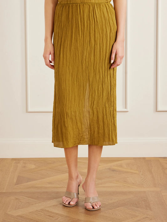 Tibi Crinkle Charmeuse Midi Skirt