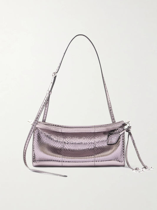 Le Click E/w Small Metallic Snakeskin Shoulder Bag