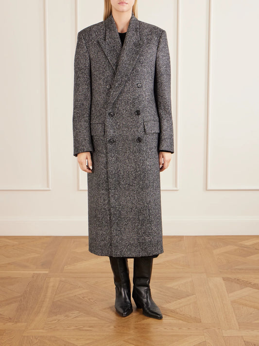 Nili Lotan Edmond Double-breasted Checked Wool-blend Coat