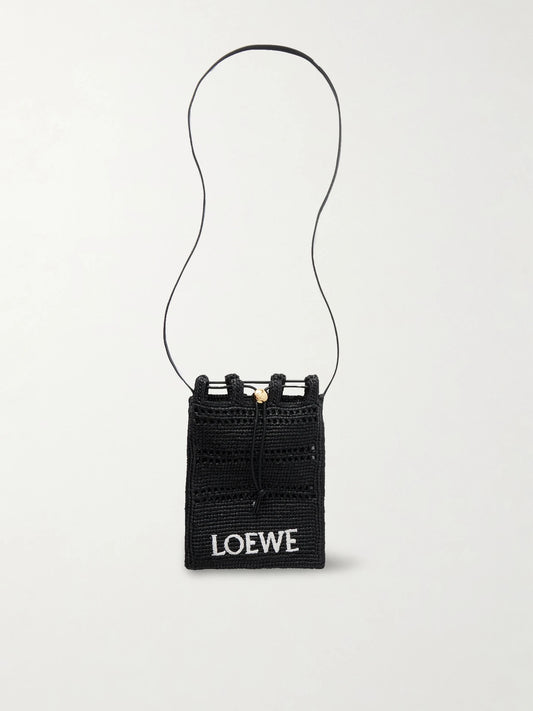 + Paula's Ibiza Leather-trimmed Embroidered Raffia Shoulder Bag