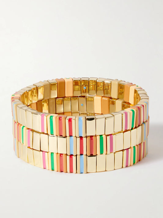 The Happy Stack Set Of Three Gold-tone And Enamel Bracelets