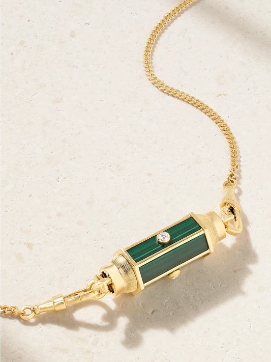 Baby Locket 18-karat Gold, Malachite And Diamond Necklace
