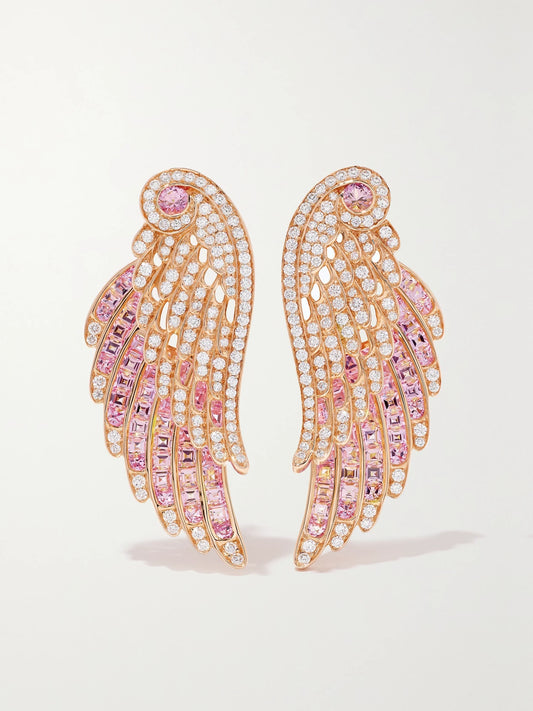 Wings Embrace 18-karat Rose Gold, Sapphire And Diamond Earrings