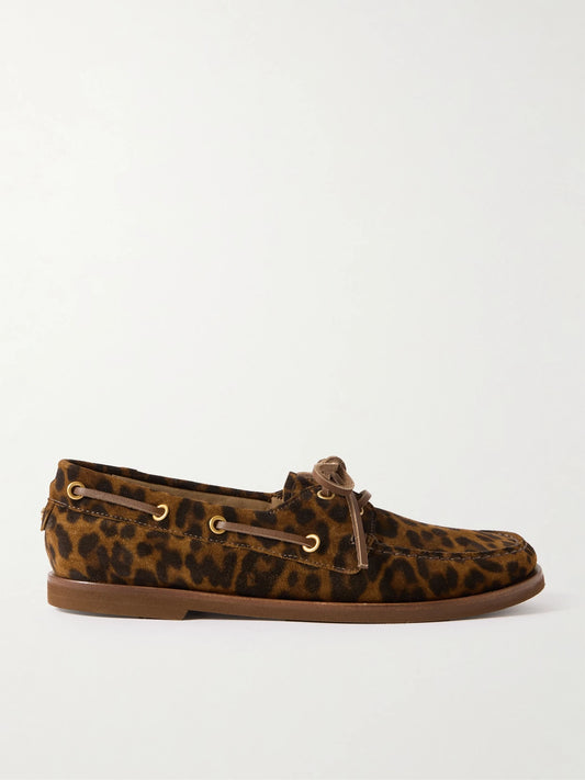 Vandée Leopard-print Suede Boat Shoes