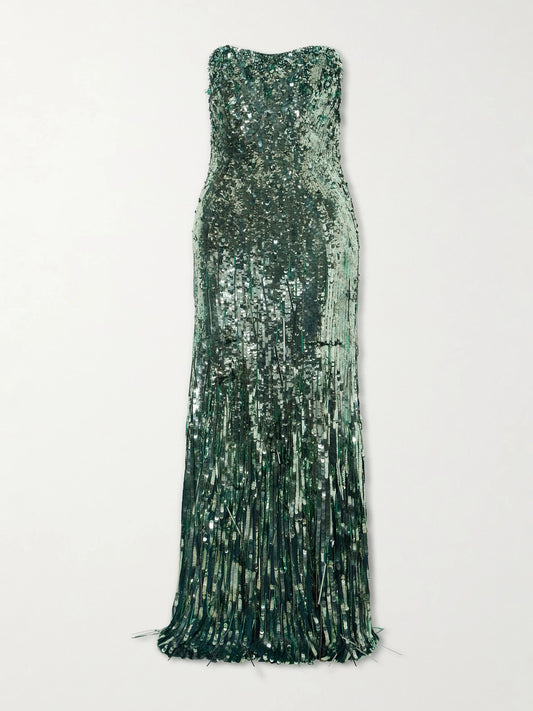 Jenny Packham Kimi Frayed Sequined Tulle Gown