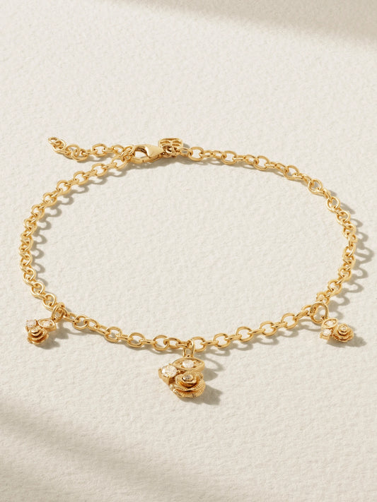 Marquise Eye Rose 14-karat Gold Diamond Anklet