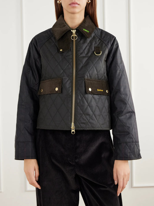 Barbour Spey Corduroy-trimmed Quilted Waxed Cotton-canvas Jacket