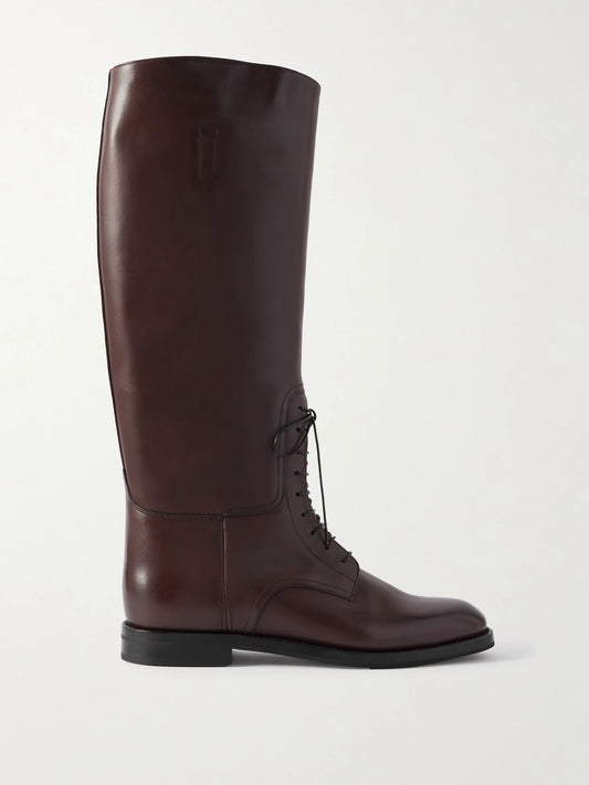 Leather Lace-up Knee Boots