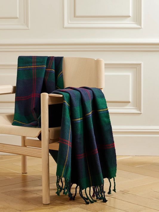 Langport Fringed Checked Wool And Linen-blend Blanket