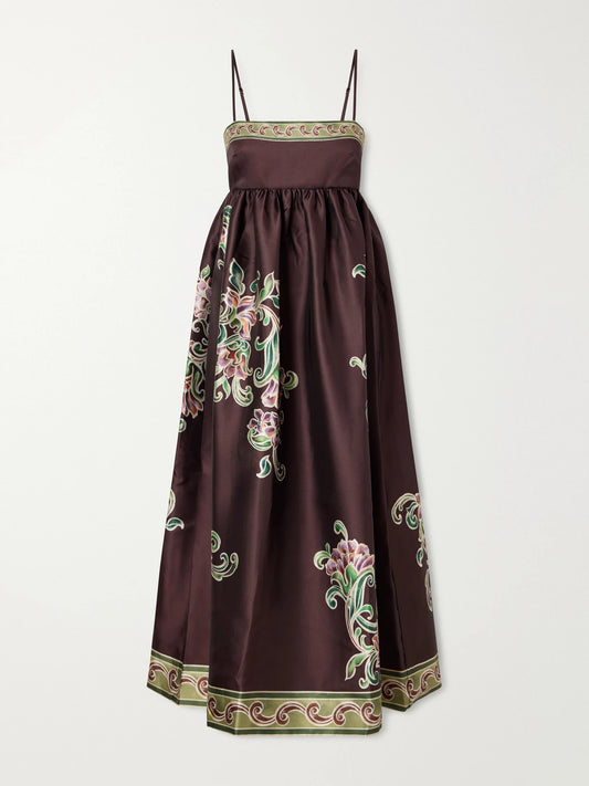 ALÉMAIS Josie Gathered Floral-print Twill Midi Dress