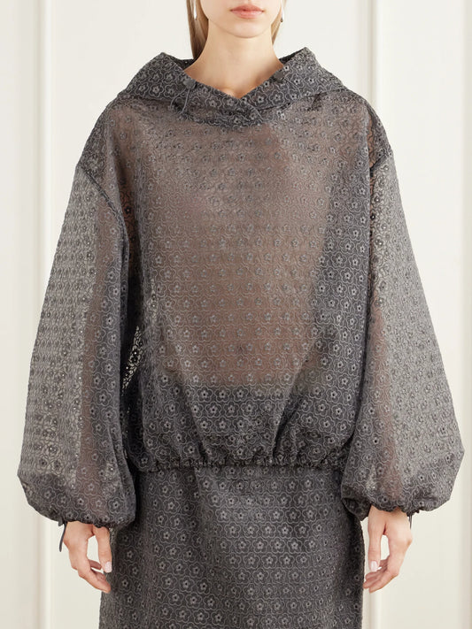 Cecilie Bahnsen Shila Hooded Drawstring Cotton-blend Floral-lace Jacket