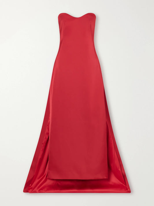 SIMKHAI Dinah Cape-effect Strapless Satin Gown