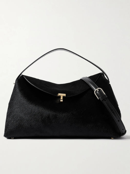 T-lock Leather-trimmed Pony Hair Shoulder Bag