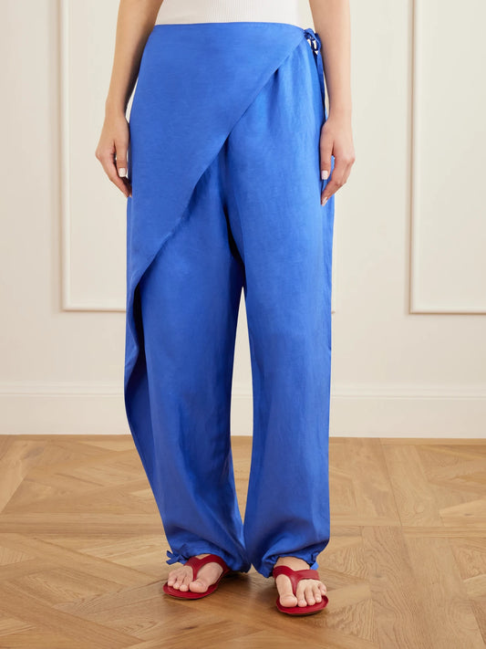 Tie-detailed Woven Balloon Pants