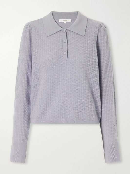 FRAME The Honeycomb Cashmere Polo Sweater