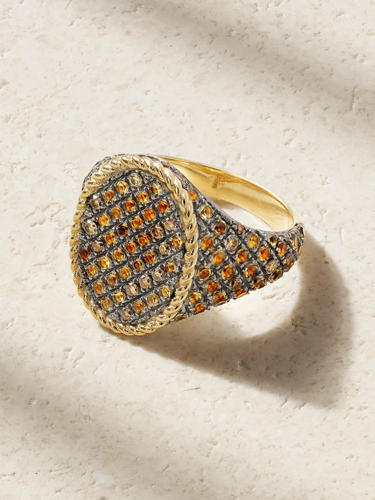 Chevalière Ovale 9-karat Gold, Diamond And Citrine Signet Ring