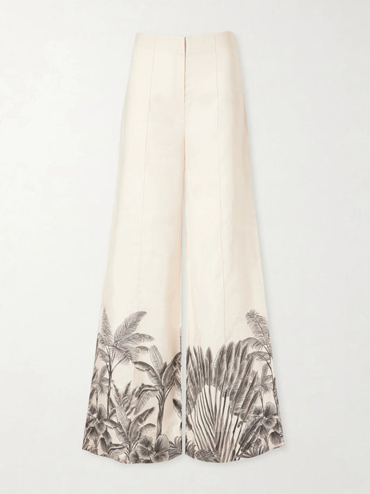 Voz De Calma Printed Linen Wide-leg Pants