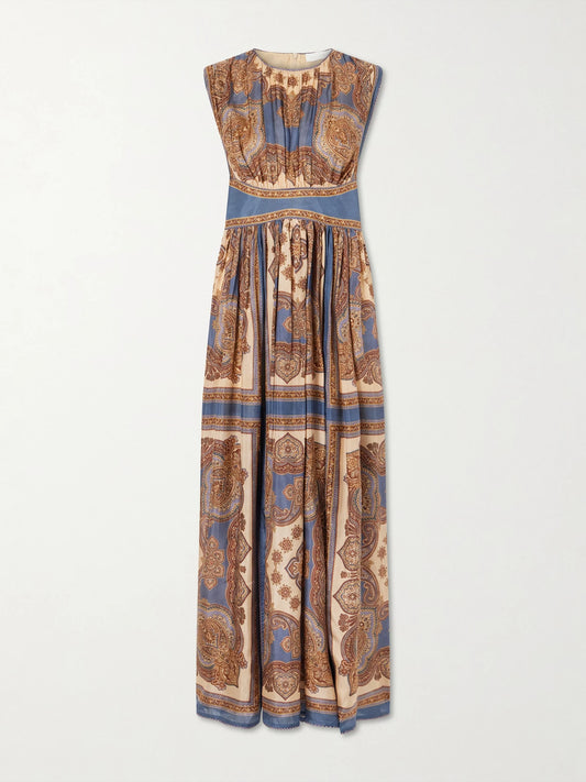Mahon Gathered Printed Silk Maxi Dress