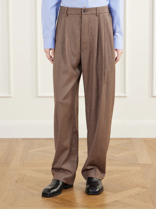Jamie Haller The Tapered Pleated Houndstooth Stretch Wool-blend Pants