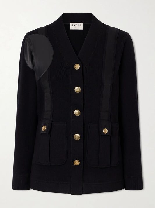 Yates Grosgrain And Leather Trimmed Wool And Cotton-blend Cardigan