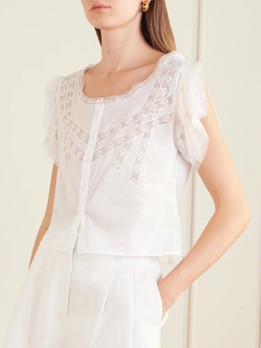 Angela Lace-trimmed Cotton Blouse