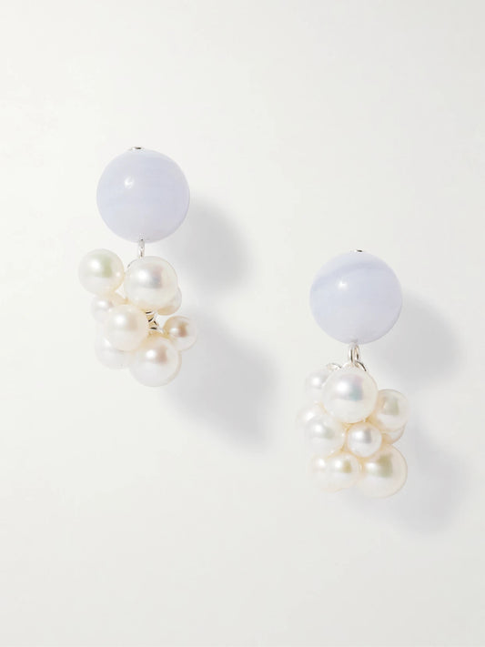 Till The Stars Wane Recycled Silver, Agate And Pearl Earrings