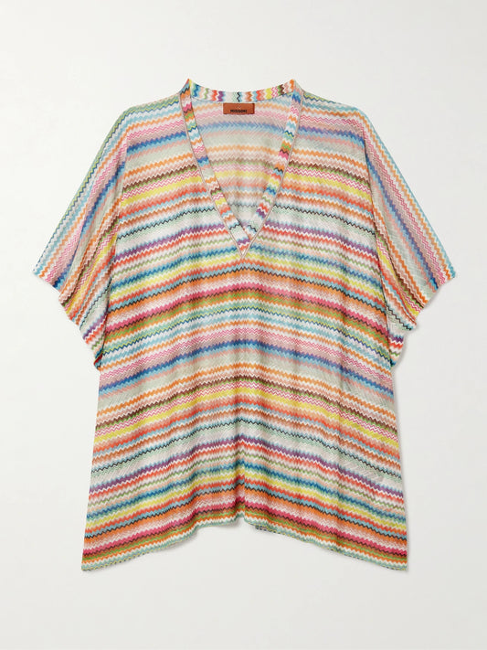 Mare Metallic Striped Crochet-knit Coverup