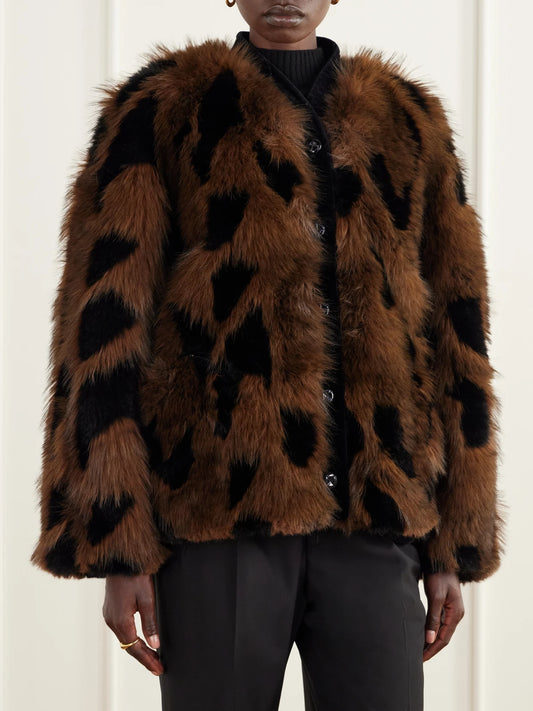 BLAZÉ Milano Chausie Leopard-pattern Velvet-trimmed Plush Jacket