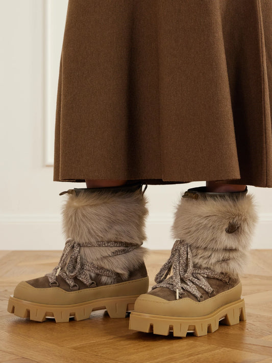 Moncler Peak Apres Plush-trimmed Suede And Rubber Ankle Boots