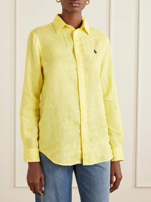 Logo-embroidered Linen Shirt