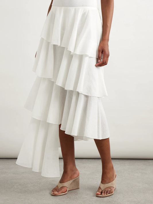 Tiered Asymmetric Cotton Midi Skirt