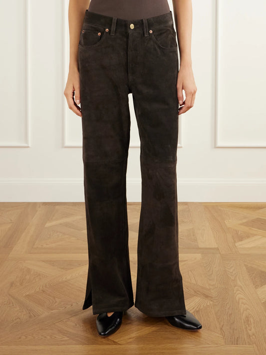 B SIDES Charlot Split Hem Suede Mid-rise Wide-leg Jeans