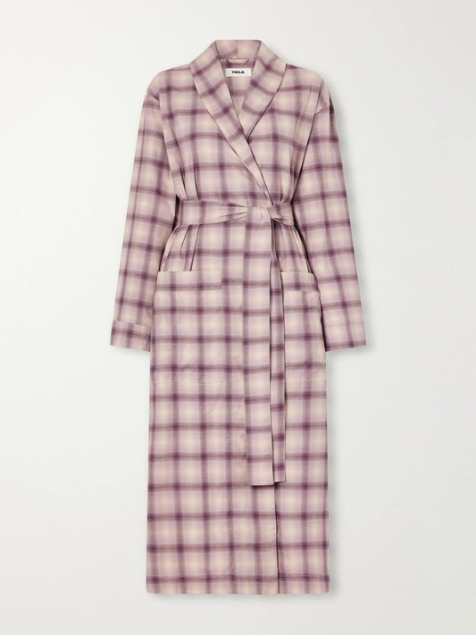 TEKLA Belted Checked Organic-cotton Peached Robe