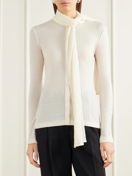 TOTEME Scarf-detailed Ribbed Lyocell-blend Blouse