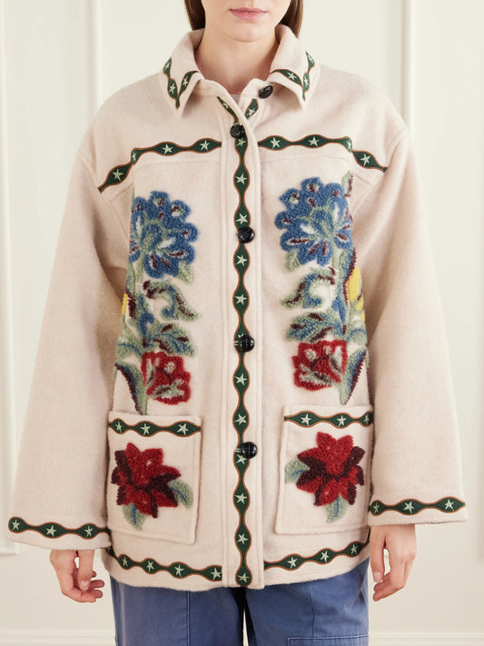 Farm Rio Embroidered Tufted Fleece Coat