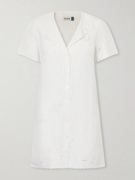 Zayanna Broderie Anglaise Linen-blend Mini Dress