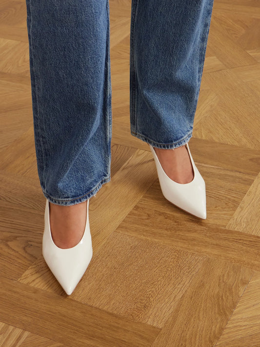 Robbie 55 Polished-leather Slingback Pumps