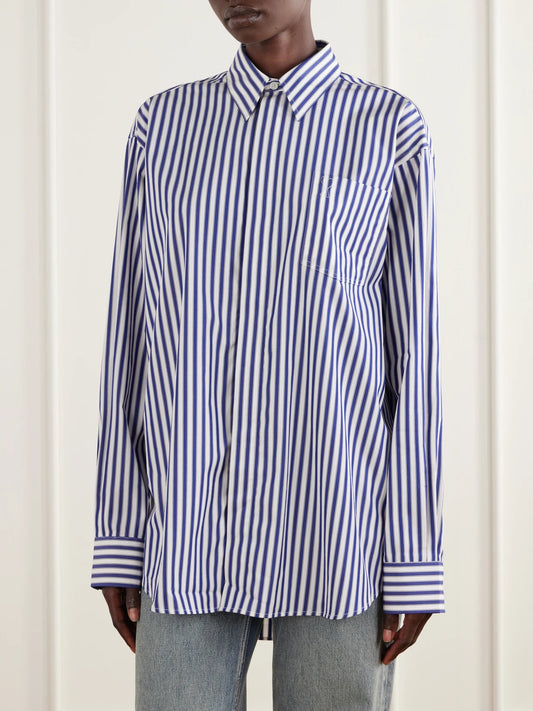 AMI PARIS Logo-embroidered Striped Cotton-poplin Shirt