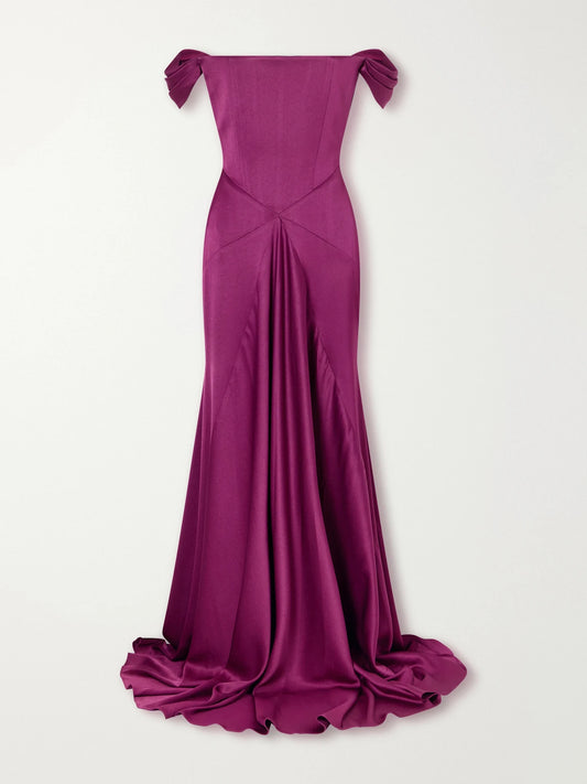 Alex Perry Satin Off-the-shoulder Gown