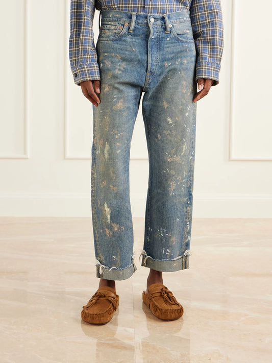 RRL Paint-splattered Boyfriend Jeans