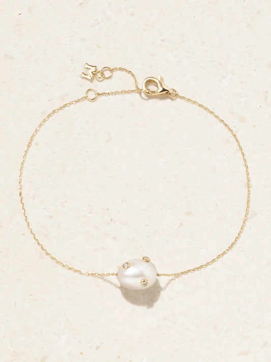 Mateo 14-karat Gold, Pearl And Diamond Bracelet