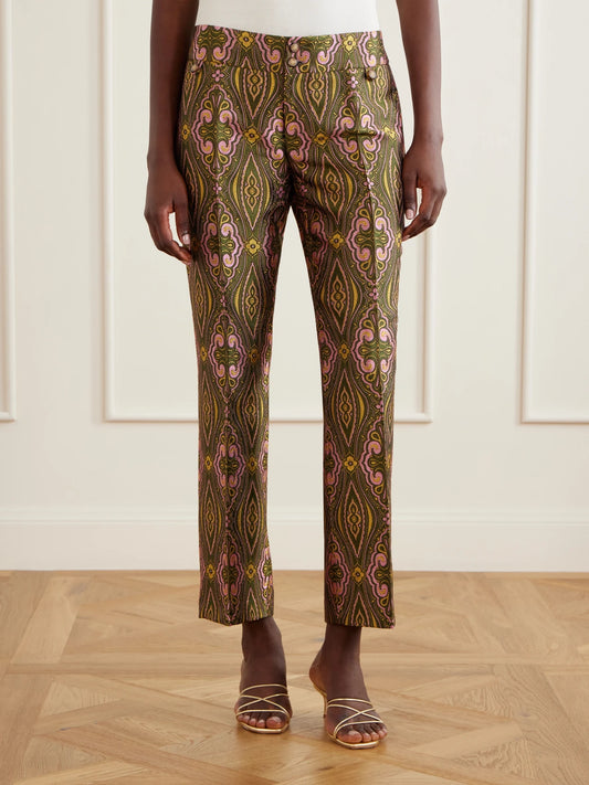 Metallic Jacquard Crepe Straight-leg Pants