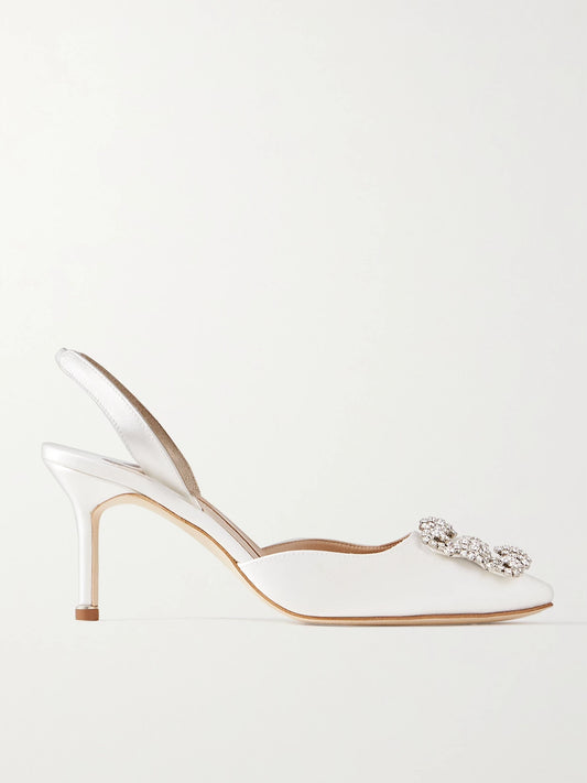 Hangisli 70 Crystal-embellished Satin Slingback Pumps